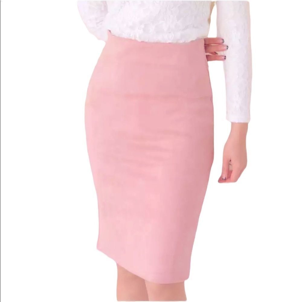 SUEDE mini pencil skirt pink Barbie core gorpcore size Medium NWOT